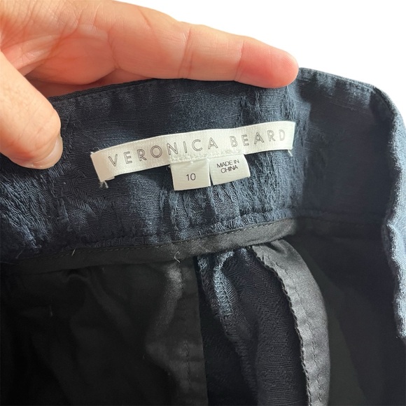 Veronica Beard Vitha Belted Pants Jacquard Floral Navy High Waisted Cropped 10 - Picture 6 of 8